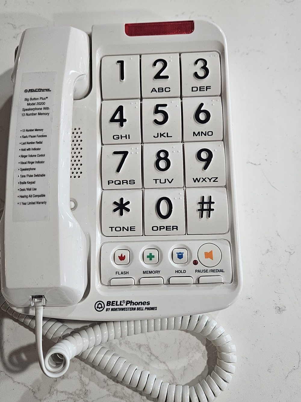 Big Button Plus White Landline Phone with Speakerphone By Bell